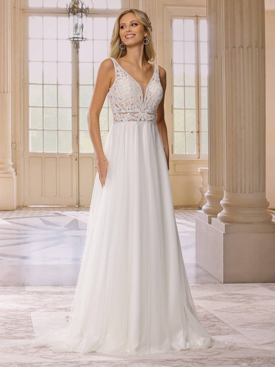 Leichtes Chiffon Brautkleid mit transparentem Oberteil - PRETTY YOU