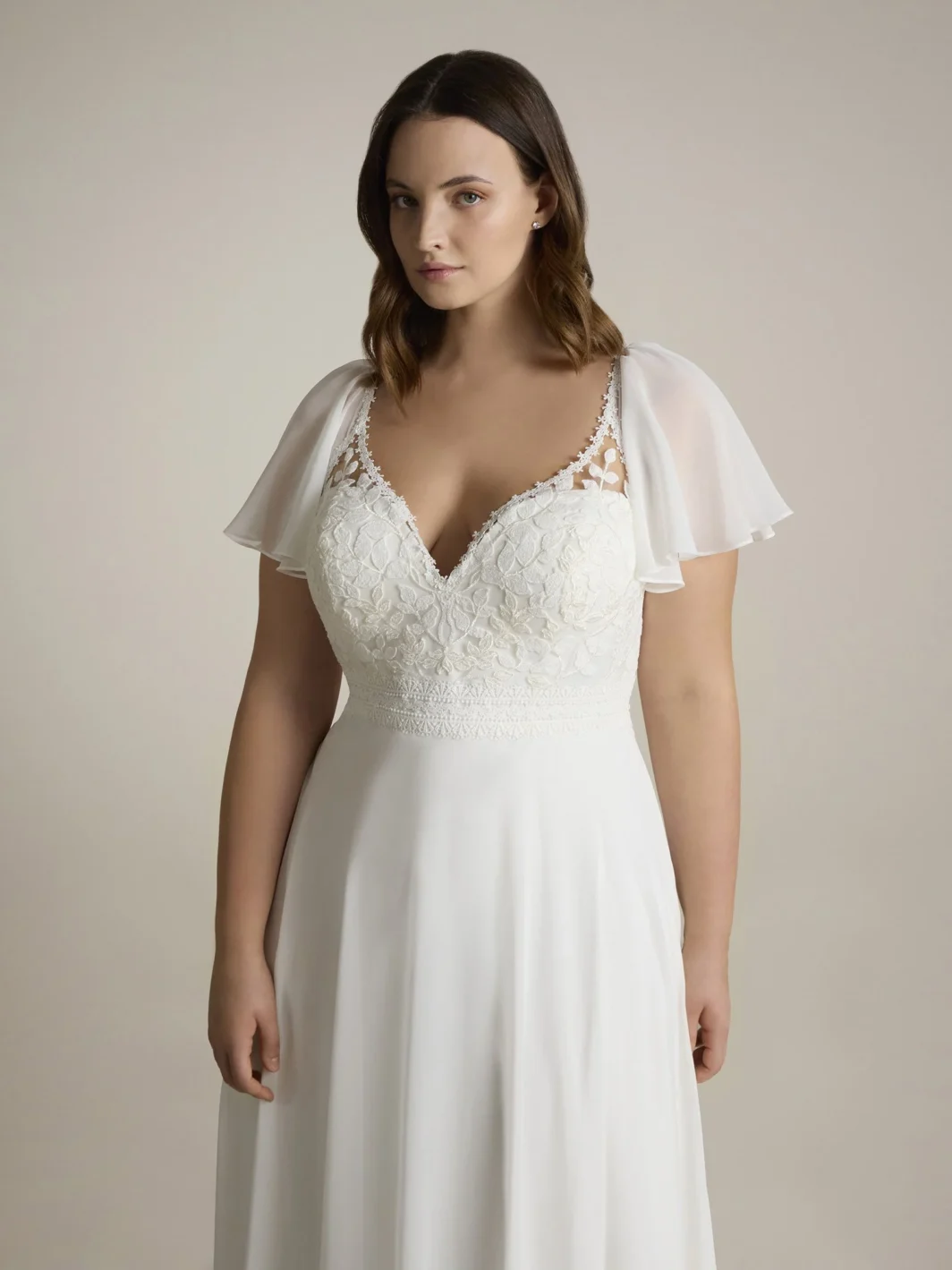 Jasmin - fließendes Brautkleid mit Ärmeln und Boho Spitze – Bild 3
